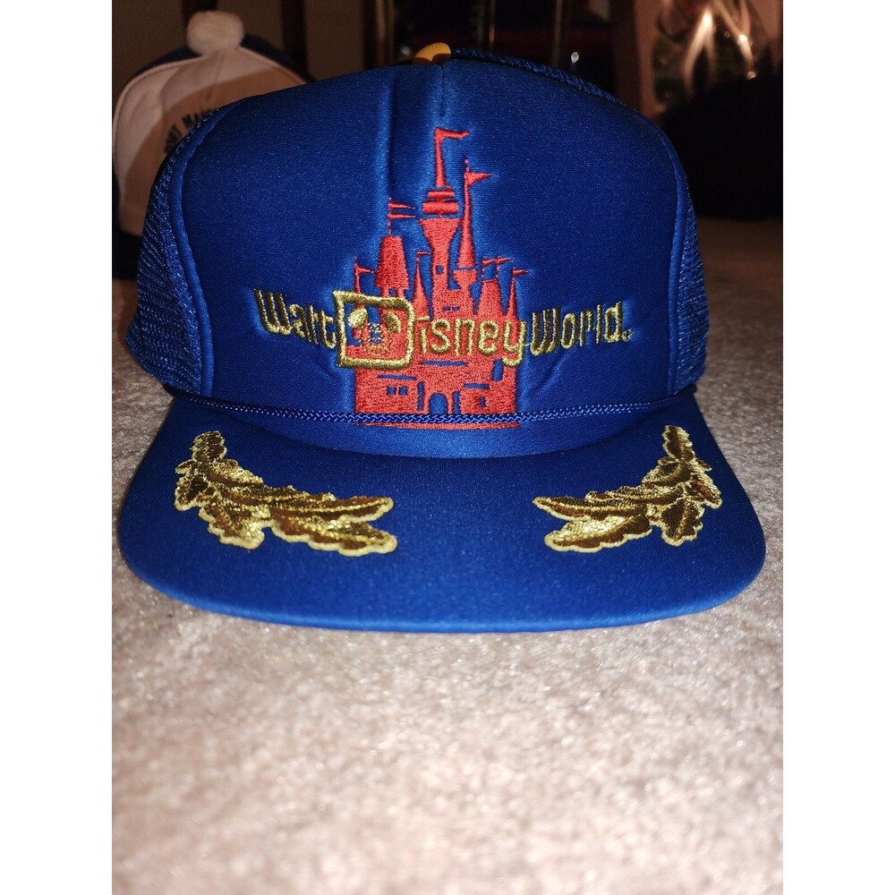 Vintage Disneyland Trucker Hat Snapback Cap Disney Scrambled Eggs 80s Blue